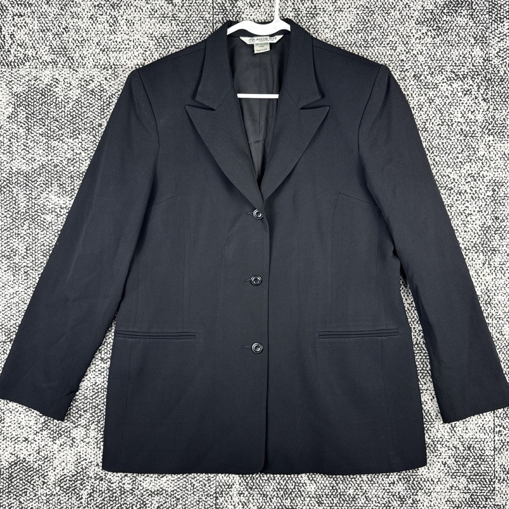 Austin Reed 100% Worsted Wool Blazer Women 14 Black 3 Button Made In USA Classic